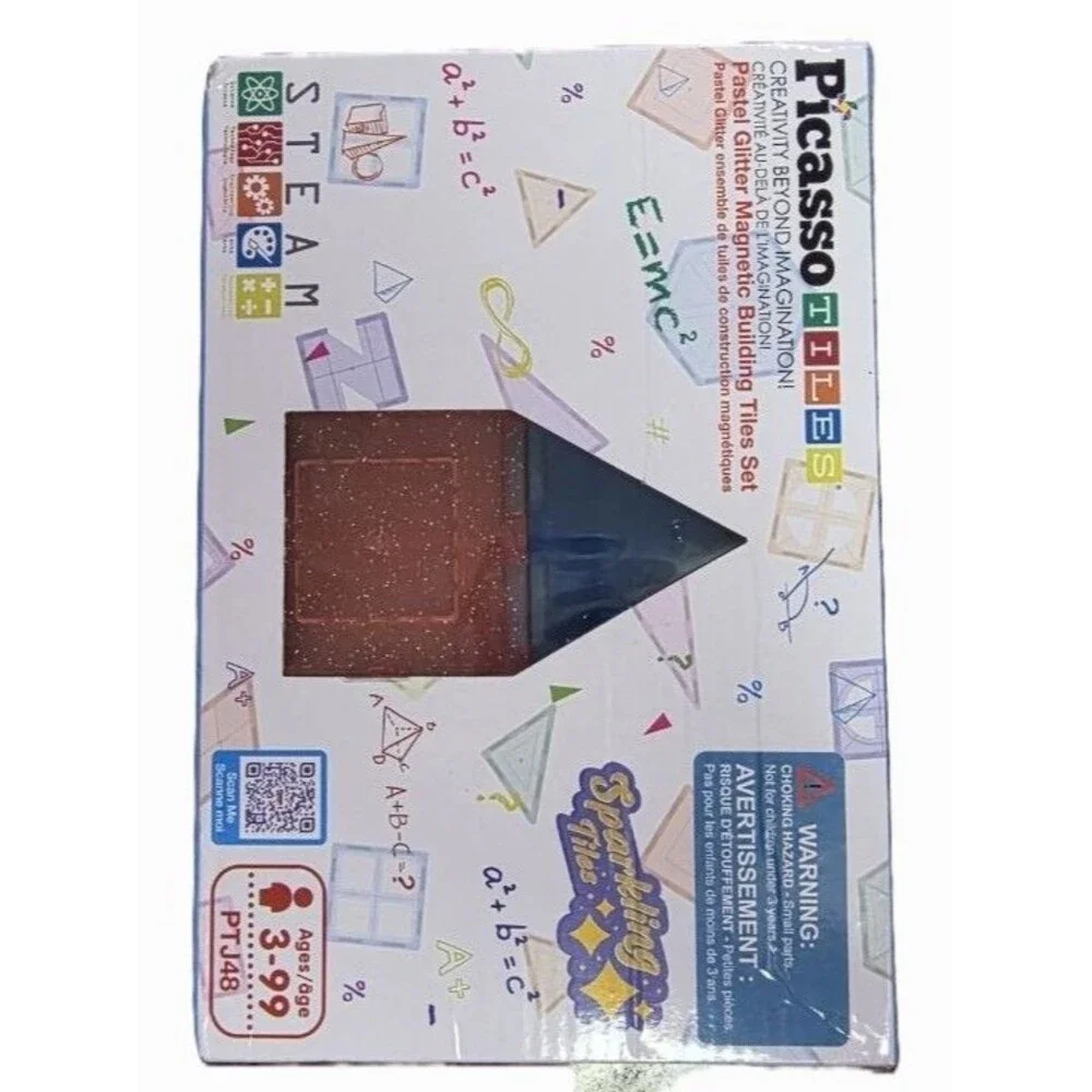 Picassotiles 48 Piece Pastel Glitter Magnetic Building Tiles Set NEW 3+